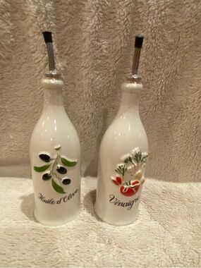 Revol Porcelaine France Olive Oil & Vinegar Cruet Set Huile d’Olive Vinaigre NEW